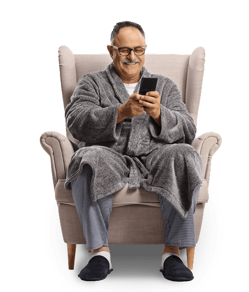 One happy man in chair