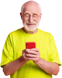 Old man typing the phone